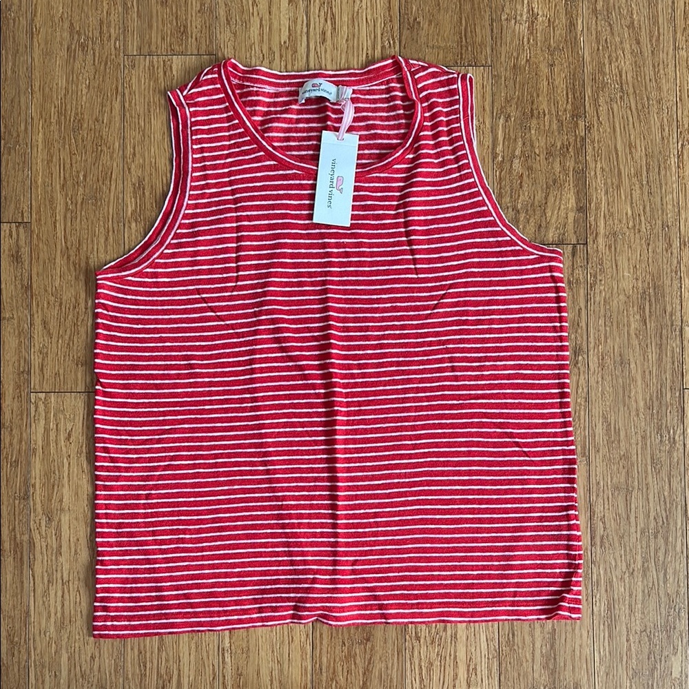 Vineyard Vines Red and White Striped Linen Tank Top